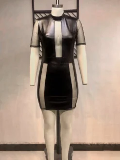 Gauze Sexy Black High Neck Plus Size Dresses