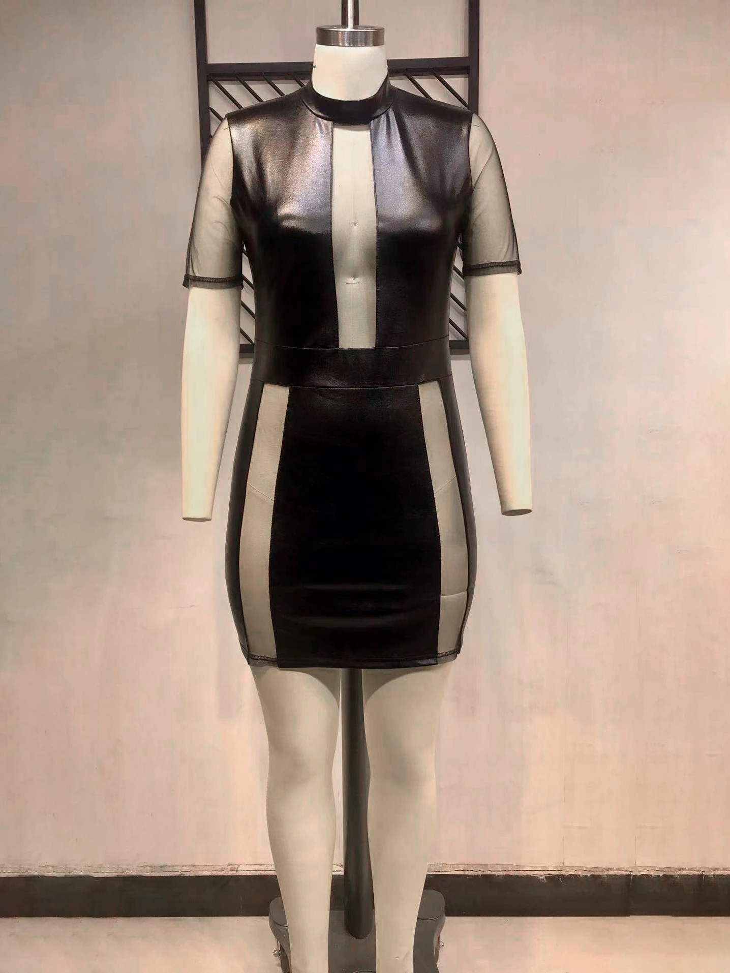 Gauze Sexy Black High Neck Plus Size Dresses