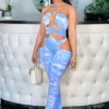 Sexy Hollow Out Tie Dye Halter Women Jumpsuit
