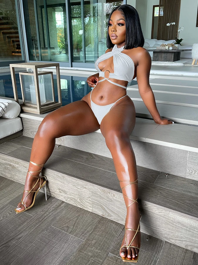 Seductive Solid Swimming Two Pieces Bikini Set - Image 2