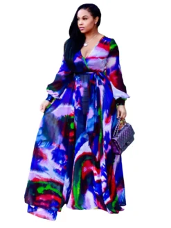 Plus Size Chiffon Tie Wrap Maxi Dress