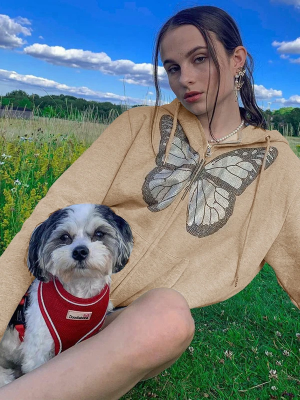 Hot Drilling Butterfly Pattern Autumn Versatile Coat - Image 2