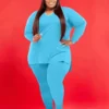 Casual Solid Plus Size T-shirt 2 Piece Pant Sets