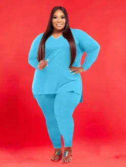 Casual Solid Plus Size T-shirt 2 Piece Pant Sets