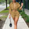 Casual Solid Blouse 2 Piece Short Pant Sets