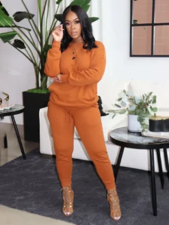 Solid Color Casual Round Neck 2 Piece Pant Set