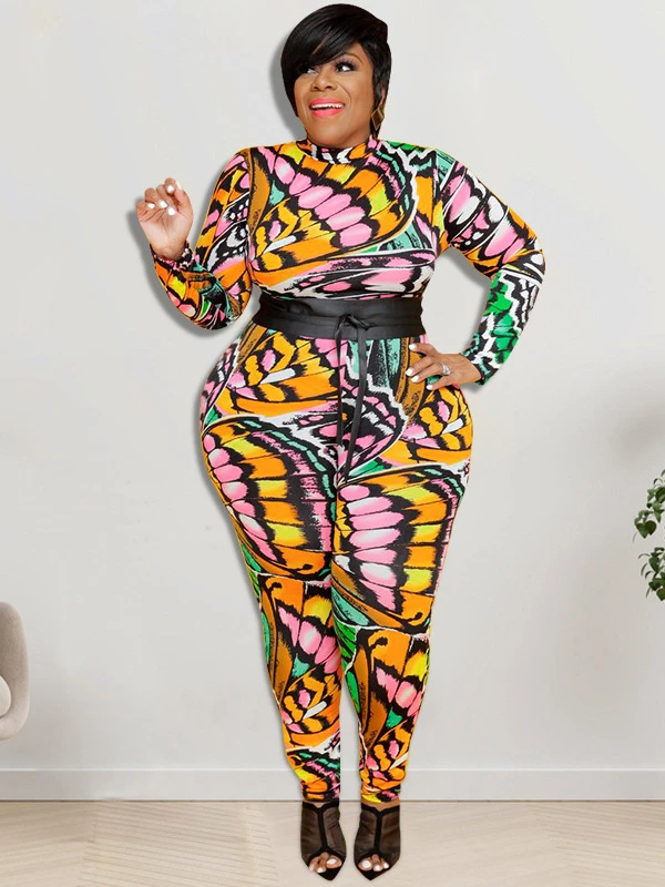 Mock Neck Tie Wrap Plus Size Jumpsuit
