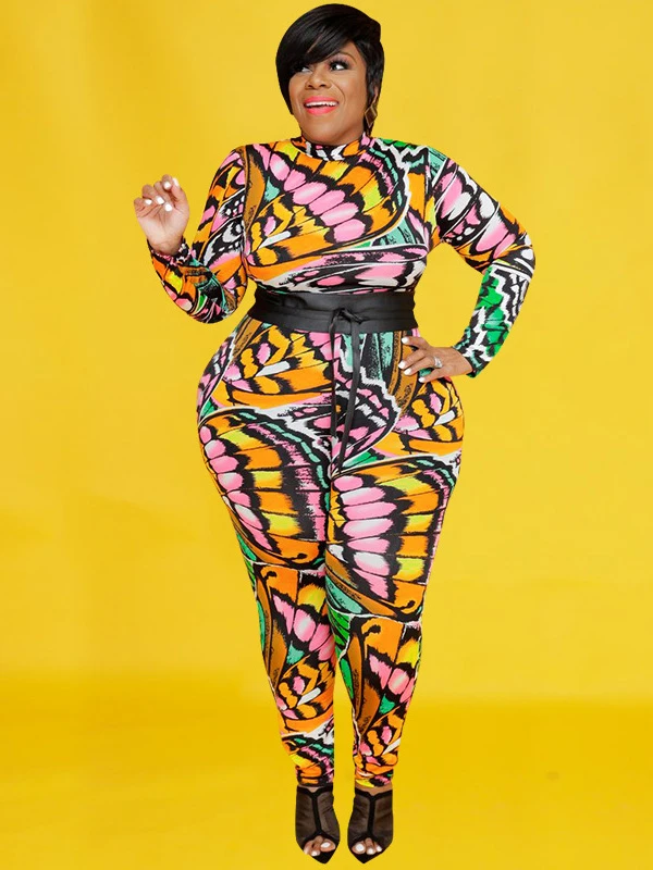 Mock Neck Tie Wrap Plus Size Jumpsuit - Image 3