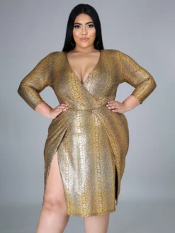 V Neck Snake Print Plus Size Dresses Women