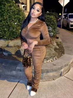 Sexy Women Ruched Cropped Top And Pant Sets