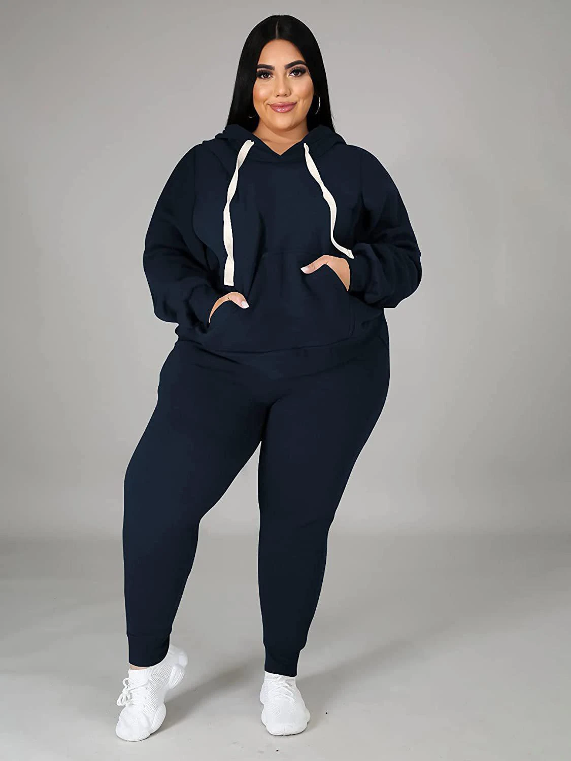 Sports Solid Plus Size Matching 2 Piece Workout Sets
