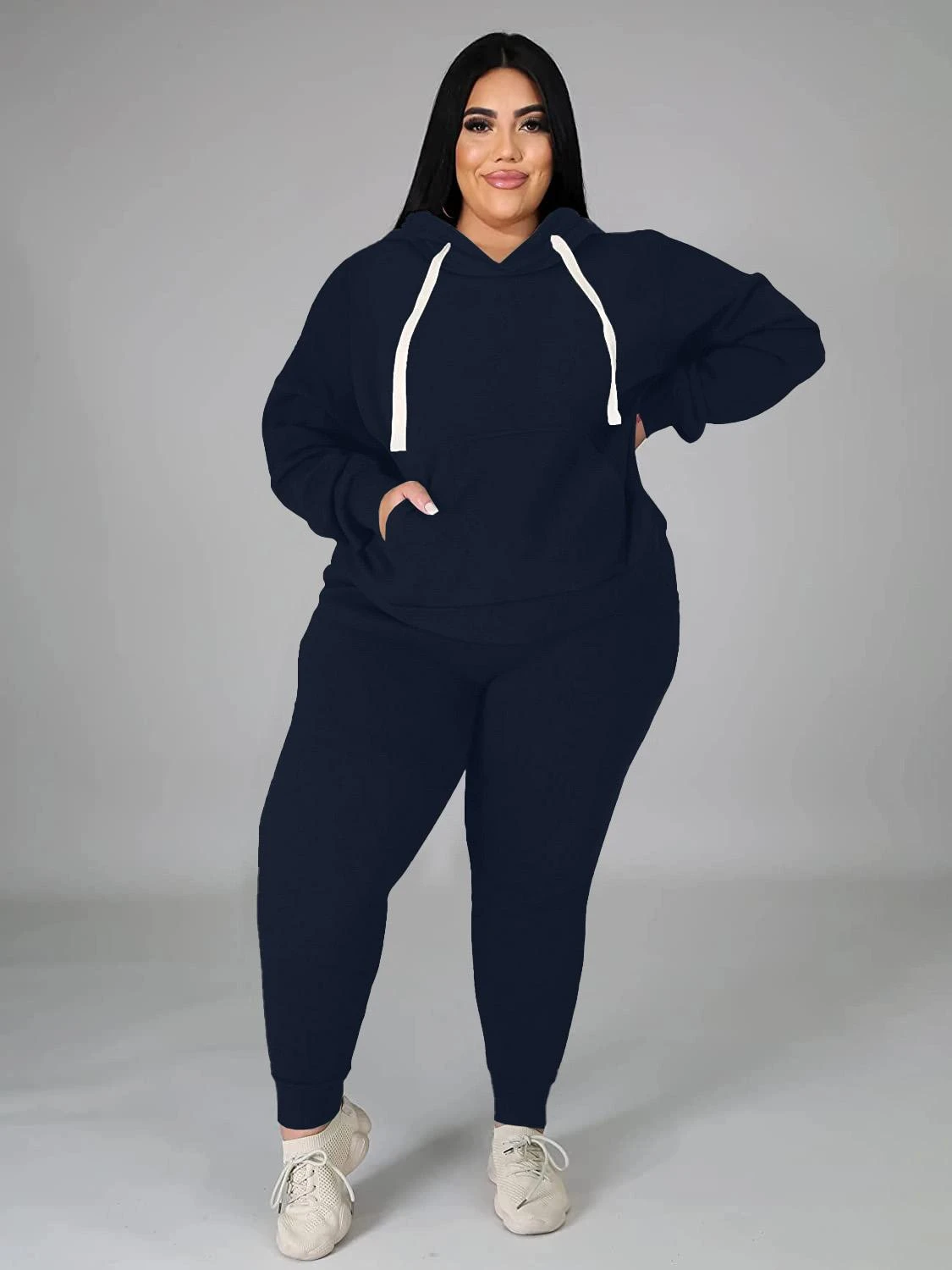 Sports Solid Plus Size Matching 2 Piece Workout Sets - Image 2