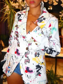 Casual Colorful Print Long Sleeve Women Blazer