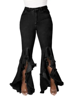 Unique Solid Flare Denim Jeans Pant For Women