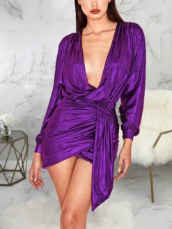Night Club V Neck Irregular Long Sleeve Dress