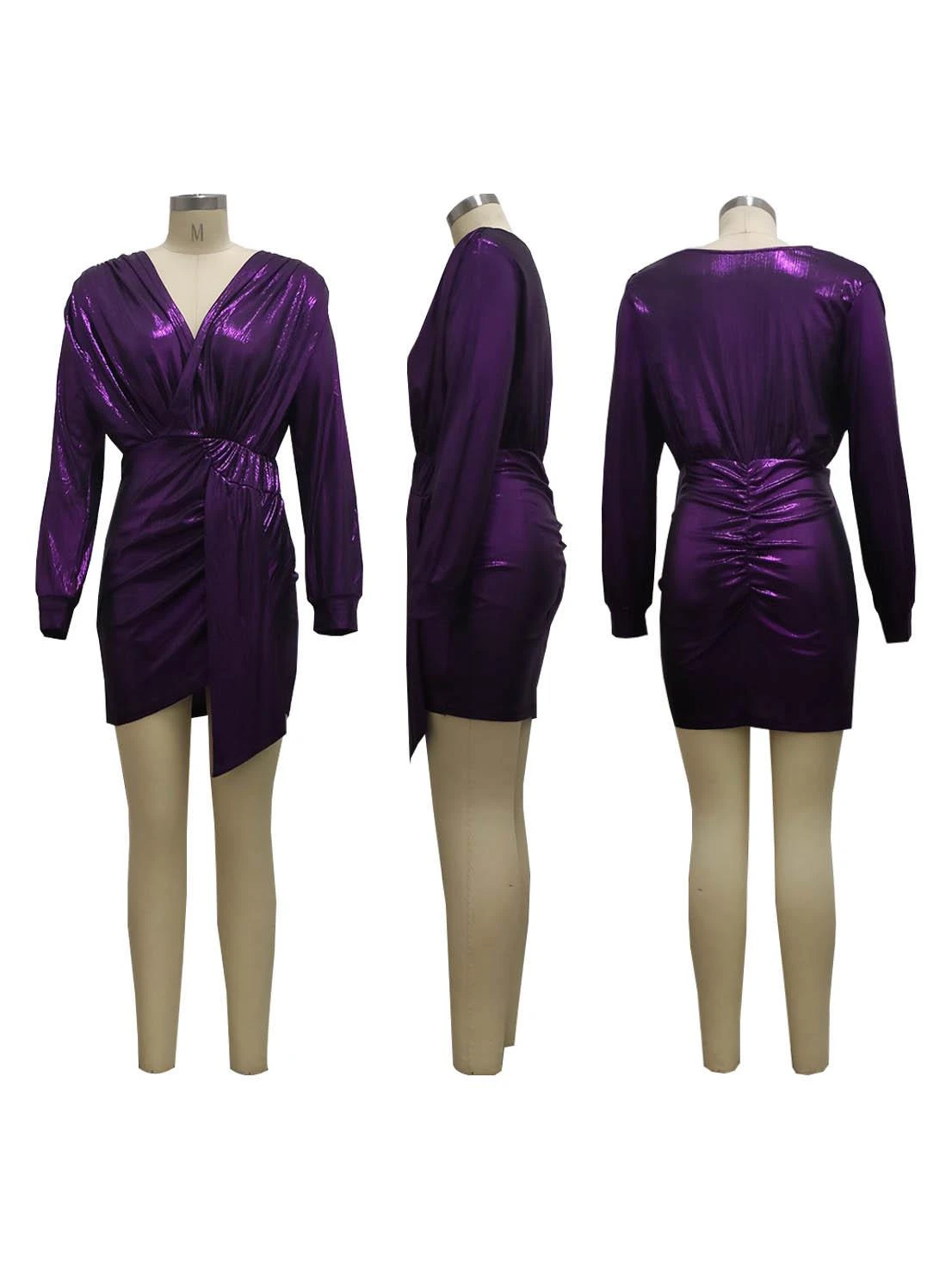 Night Club V Neck Irregular Long Sleeve Dress - Image 4