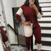 Contrast Color Long Sleeve Two Piece Casual Sets