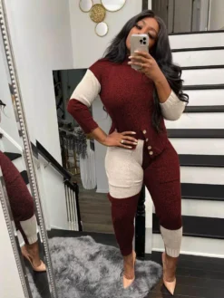 Contrast Color Long Sleeve Two Piece Casual Sets