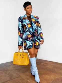 Abstract Print Long Sleeve Ladies Blazer Coats