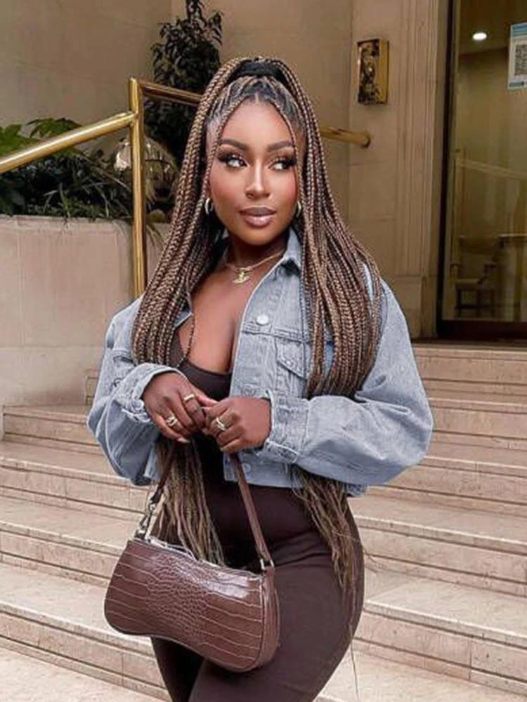 New Solid Turn-Down Versatile Denim Jacket - Image 2