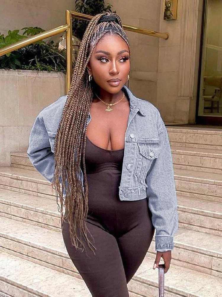 New Solid Turn-Down Versatile Denim Jacket - Image 3