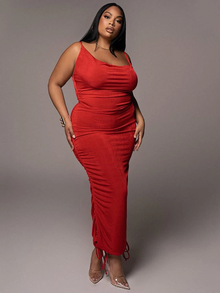 Plus Size Drawstring Sleeveless Solid Sexy Maxi Dress - Image 2