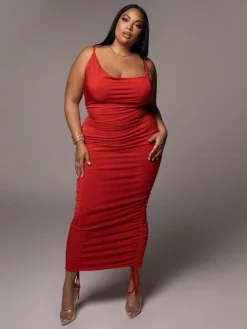 Plus Size Drawstring Sleeveless Solid Sexy Maxi Dress