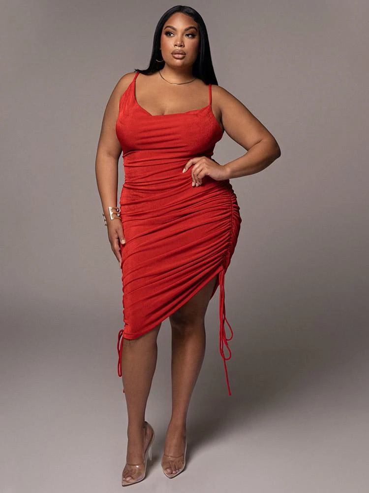 Plus Size Drawstring Sleeveless Solid Sexy Maxi Dress - Image 4