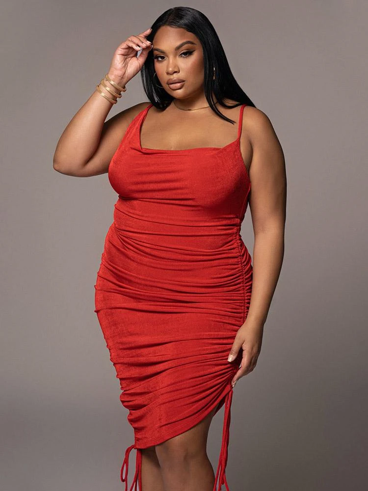 Plus Size Drawstring Sleeveless Solid Sexy Maxi Dress - Image 3