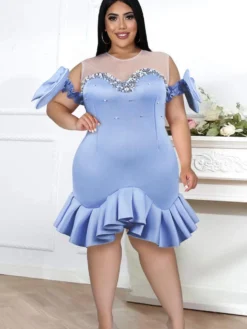 Sexy Gauze Ruffles Beaded Plus Party Dresses