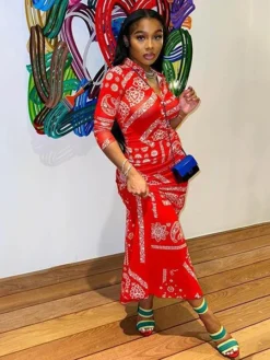 Trendy Paisley Printed Button Up Maxi Dress Women