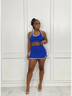 Sleeveless Halter Sports Two Piece Short Skirt Set