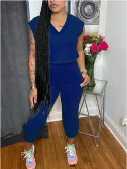 Pure V Neck Camisole With Long Pants Set