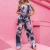 Stylish Ruffled Tie Dye Boot Cut Strapless Jumpsuit