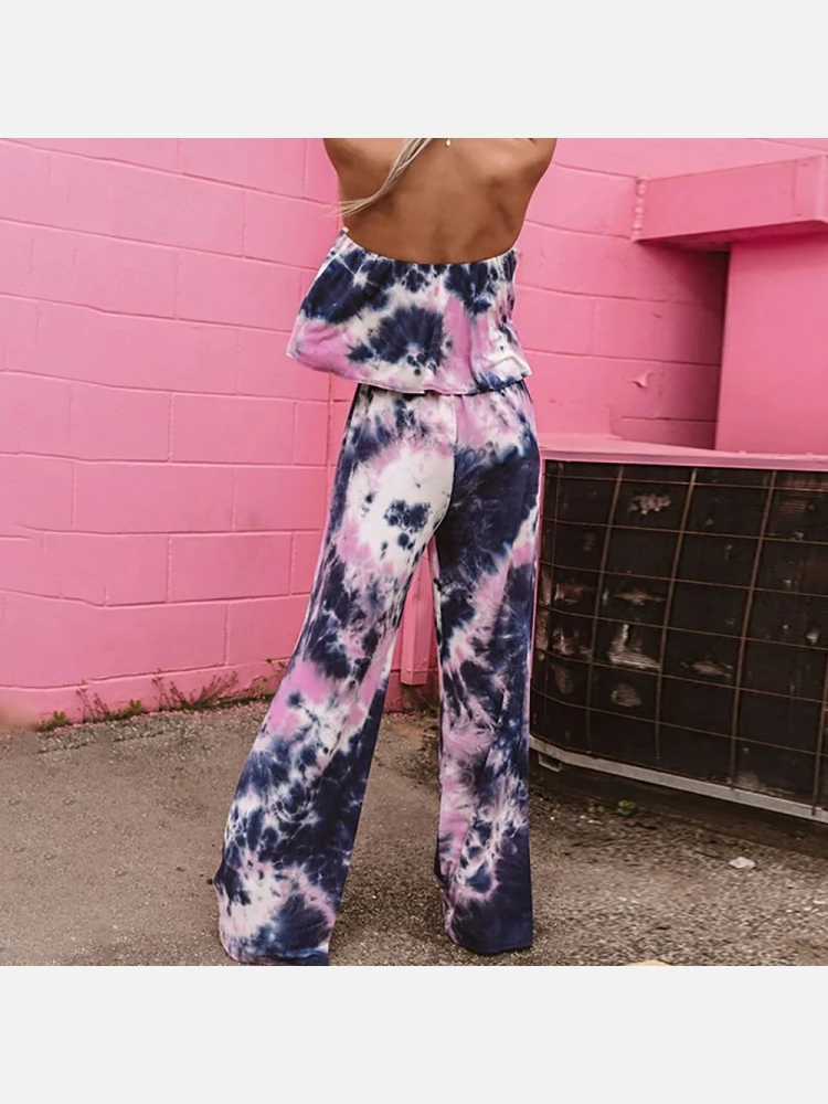 Stylish Ruffled Tie Dye Boot Cut Strapless Jumpsuit - Image 6