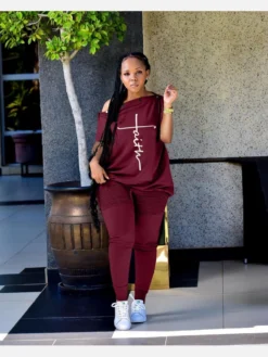 Casual Ruched Printed Plus Size 2 Piece Pant Sets