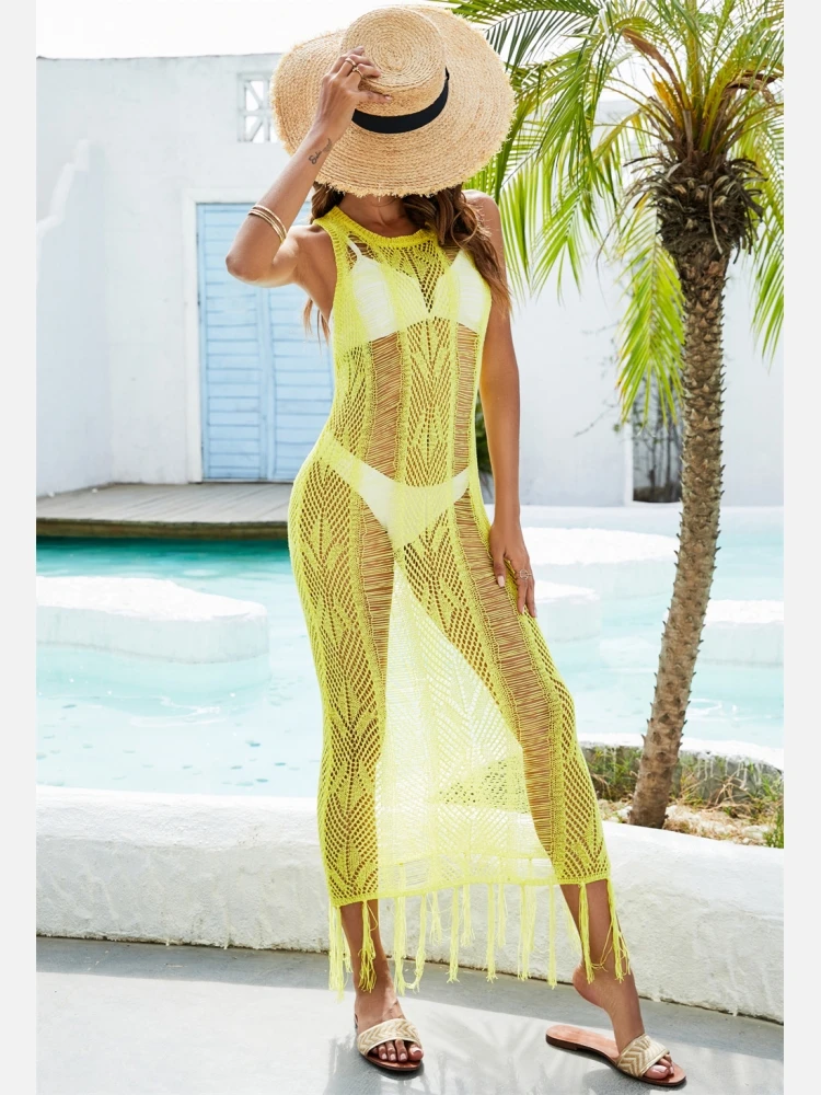 Hollowed Out Tassels Sleeveless One Piece Cover Up - Image 2