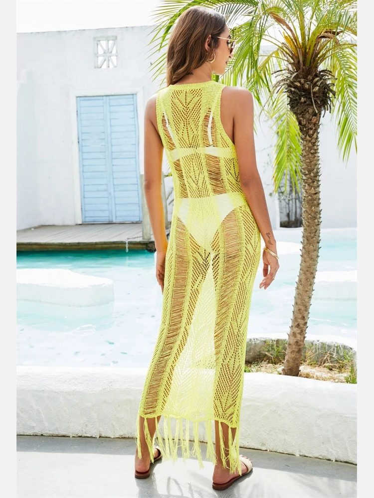 Hollowed Out Tassels Sleeveless One Piece Cover Up - Image 3