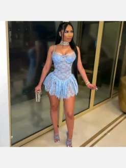 Perspective Eyelash Lace Pure Color Summer Dresses