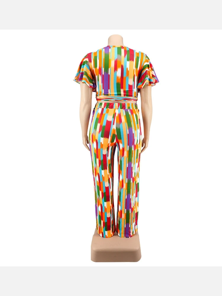 Plus Size V Neck Print Two Piece Outfits - Image 6