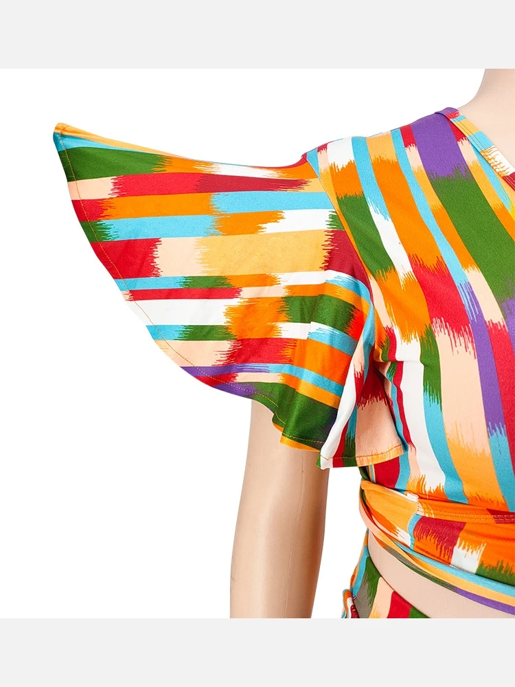 Plus Size V Neck Print Two Piece Outfits - Image 10