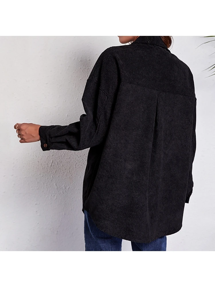 Casual Black Contrast Color Pocket Long Sleeve Women Coats - Image 4