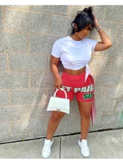 Casual Letter Printing Short Sleeve Two Piece Sets