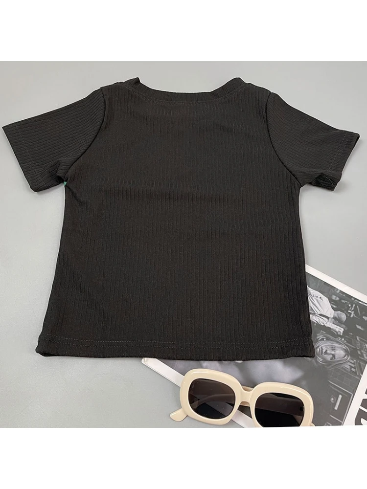 Contrast Color Striped Printing Short Sleeve Top - Image 6