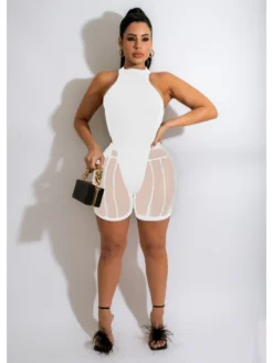 Sexy Sleeveless Solid Bodysuit And Short Sets