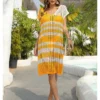 Fashion Hollow Out Striped Contrast Color Cover Ups