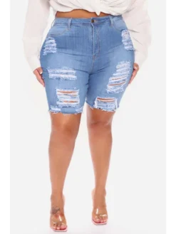 Ripped Plus Size Denim Shorts For Women