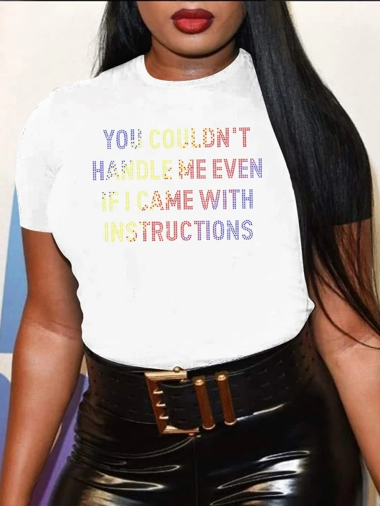 Fashion Casual Letter Hot Drilling Women's T-Shirt