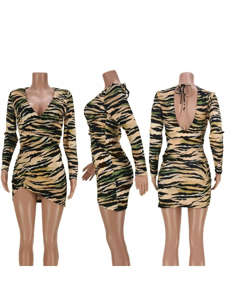 Sexy Nightclub Printing Long Sleeve Slit Dress - Image 5