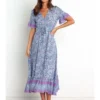 Vacation Paisley Ruffled Sleeve V Neck Bohemian Maxi Dress